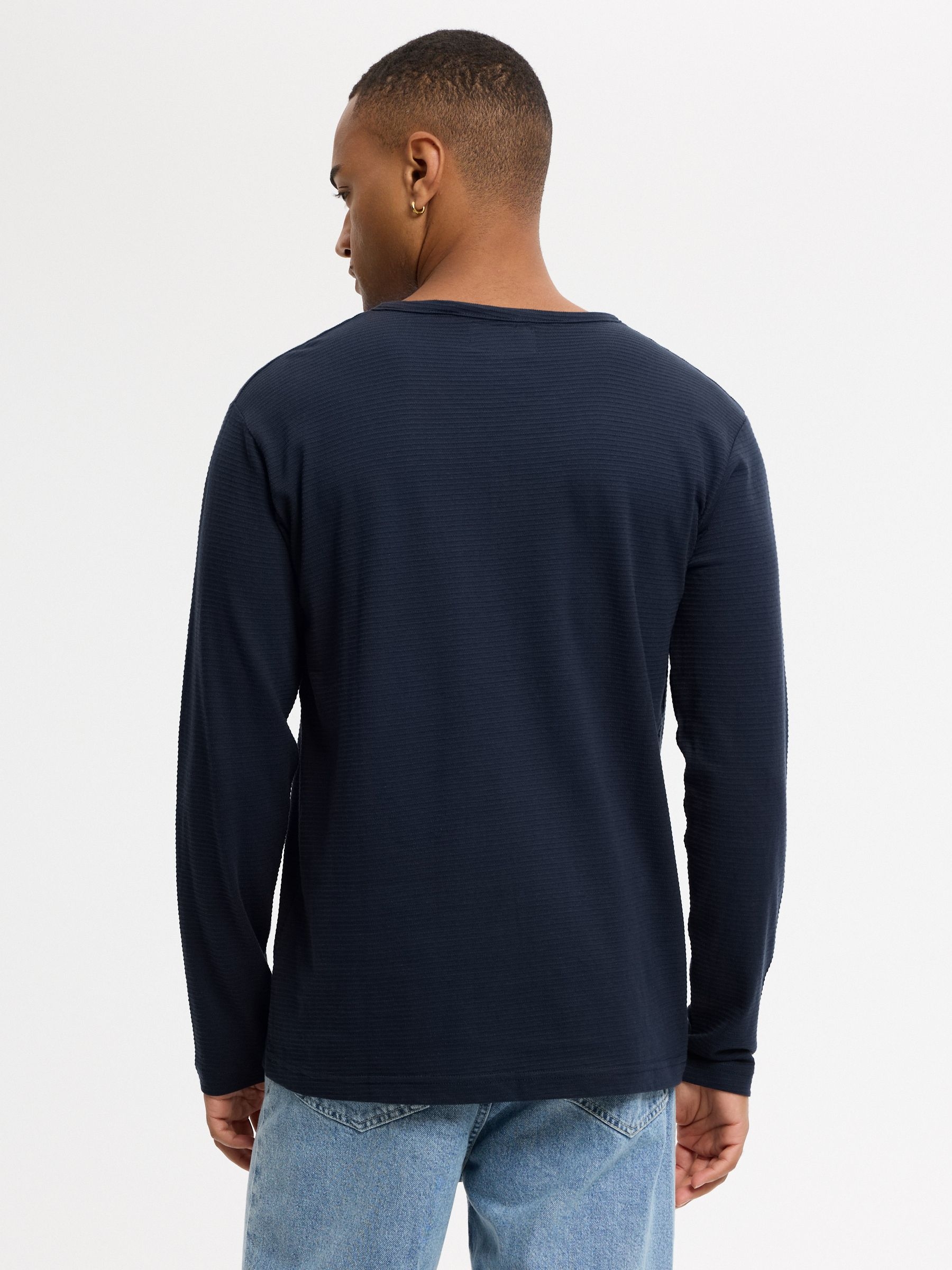 Slim fit T-shirt with henley neck navy middle front view