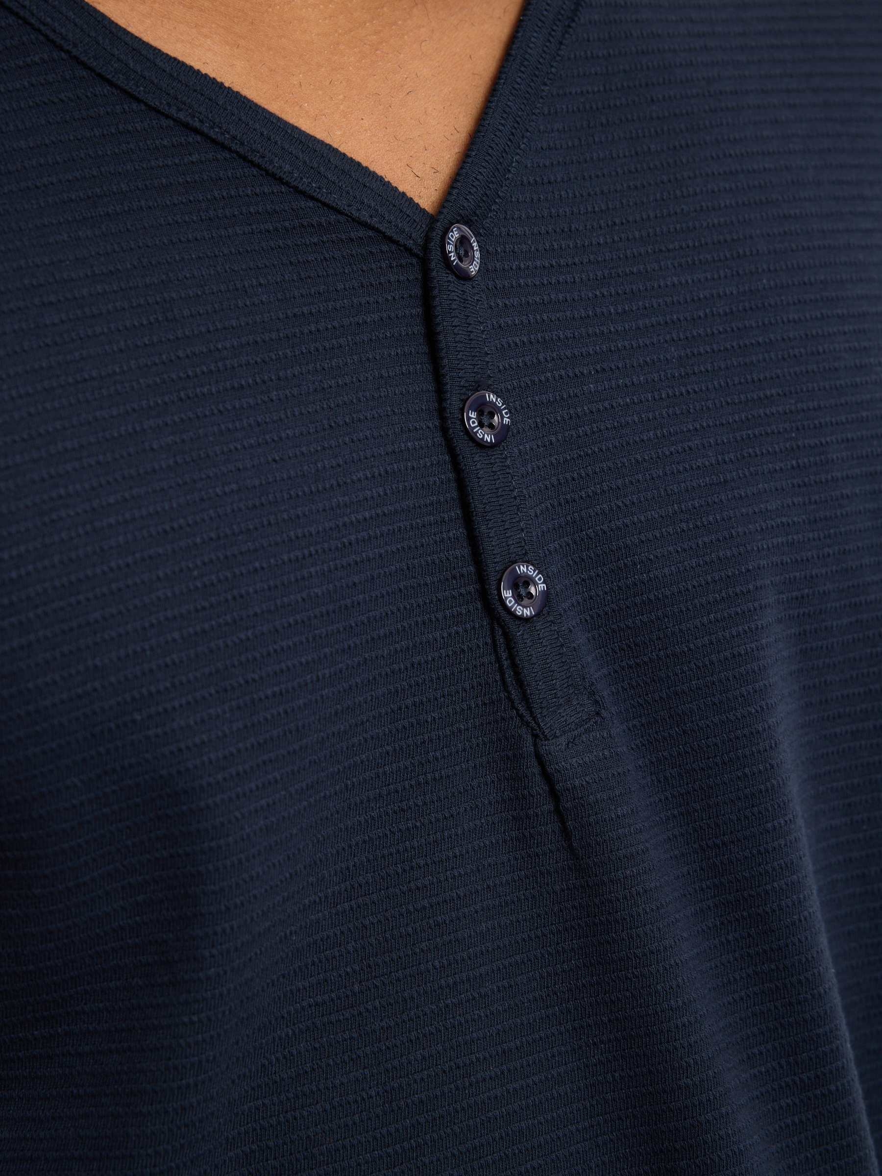 Slim fit T-shirt with henley neck navy middle front view