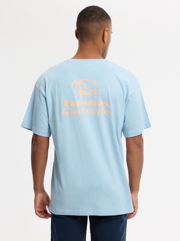Camiseta mini print praia azul vista meia traseira