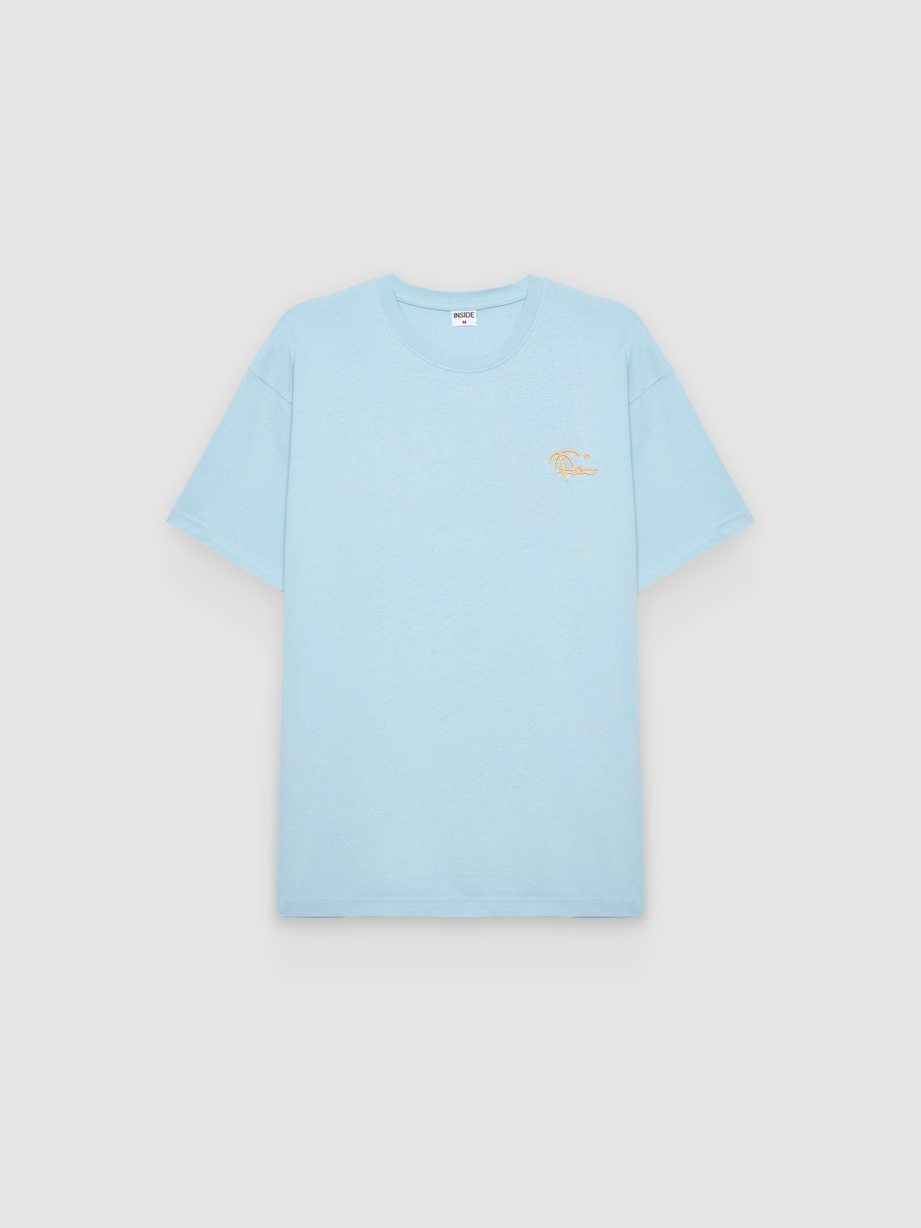 Camiseta mini print praia azul vista meia frontal