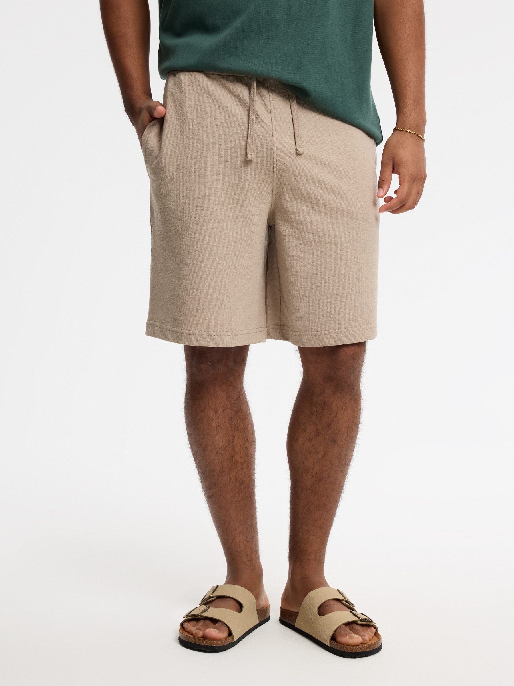 Fleece athletic shorts beige middle front view