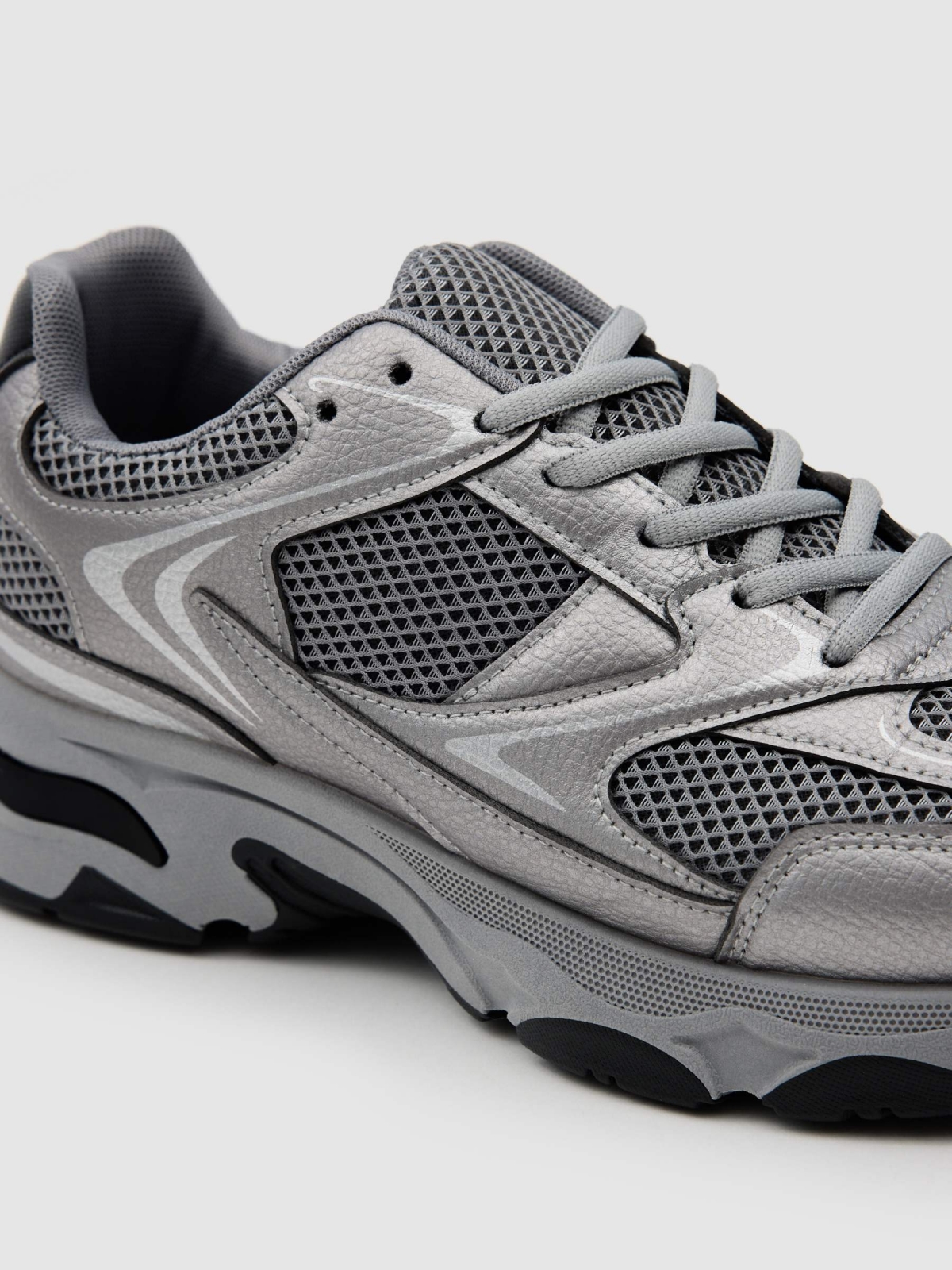 Gray nylon running shoe grey detail view