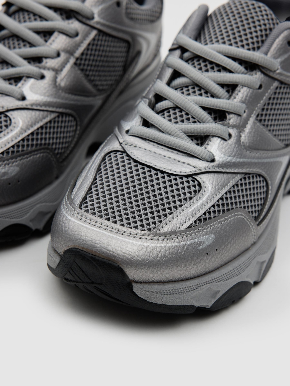 Gray nylon running shoe grey detail view