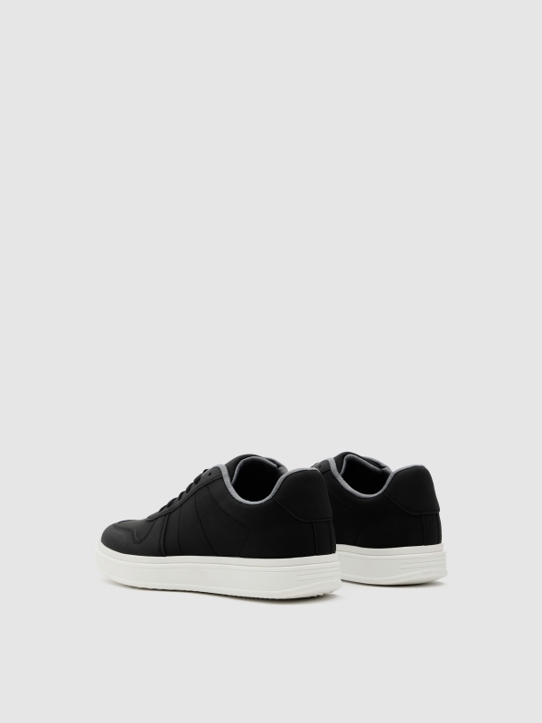 Casual black faux leather sneaker black 45º back view
