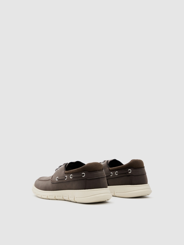 Nautical shoe faux leather rubber brown 45º back view