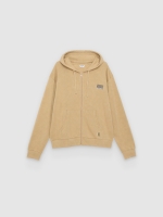 %Pto% Open hoodie with text beige front view