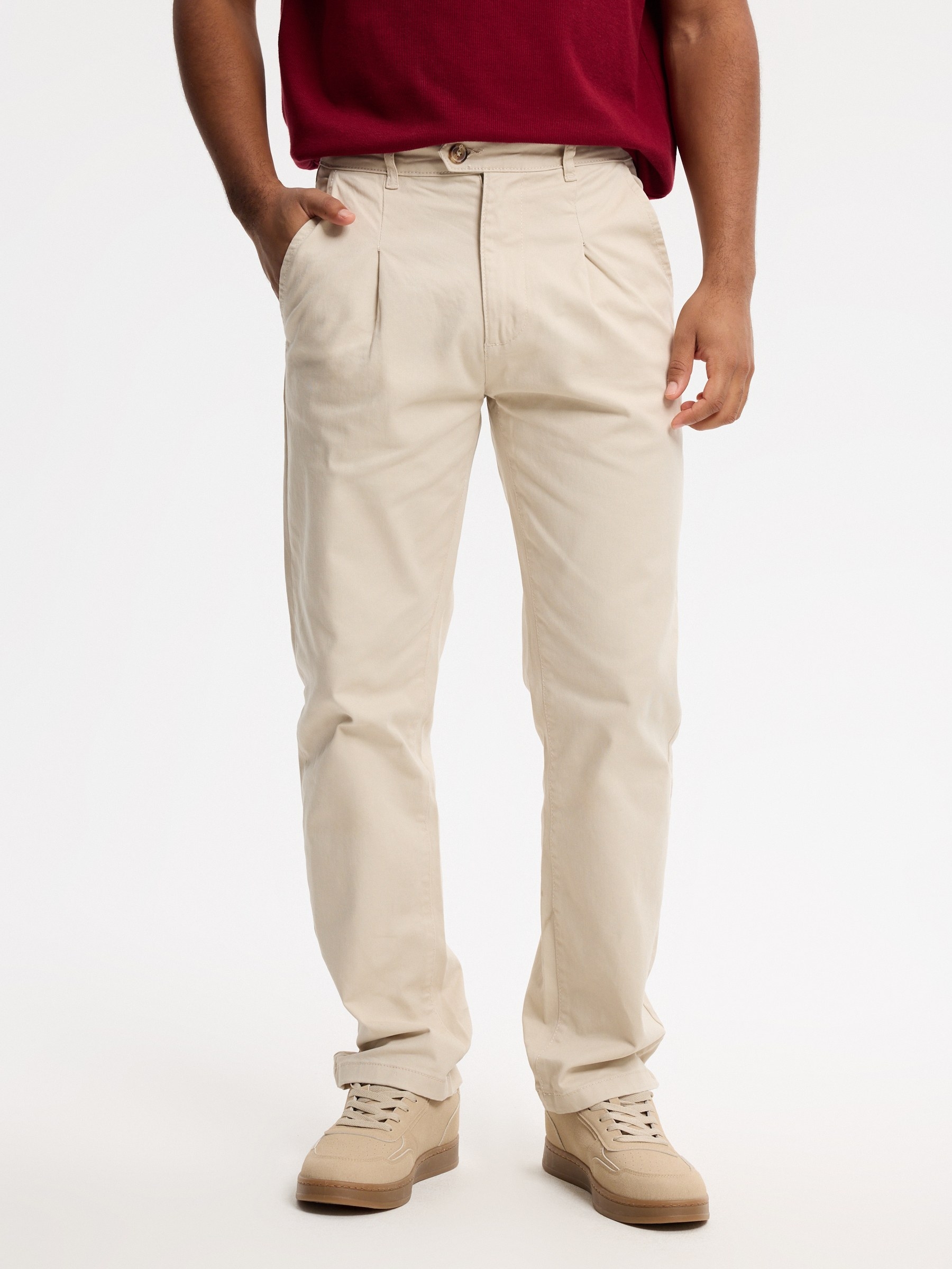 Relaxed high-rise chino pants raw front view