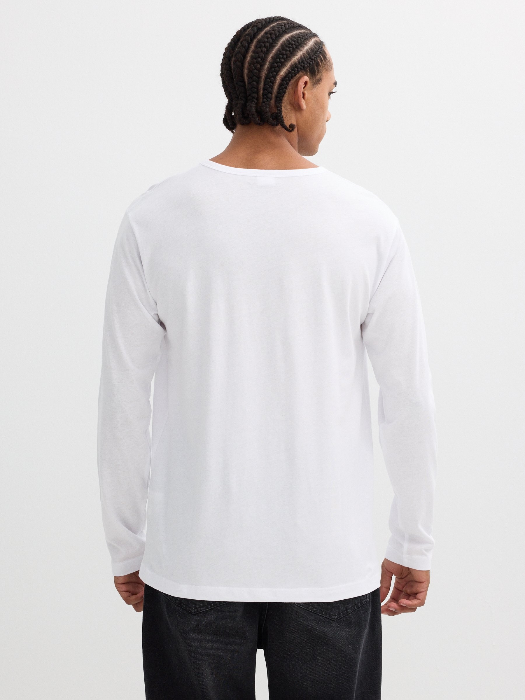 T-shirt básica de manga comprida branco vista meia frontal