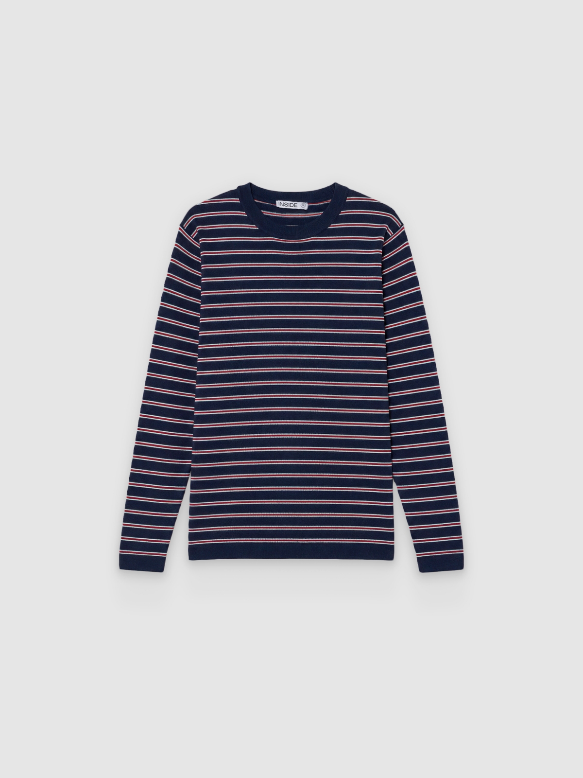 %Pto% Regular striped knit sweater navy front view