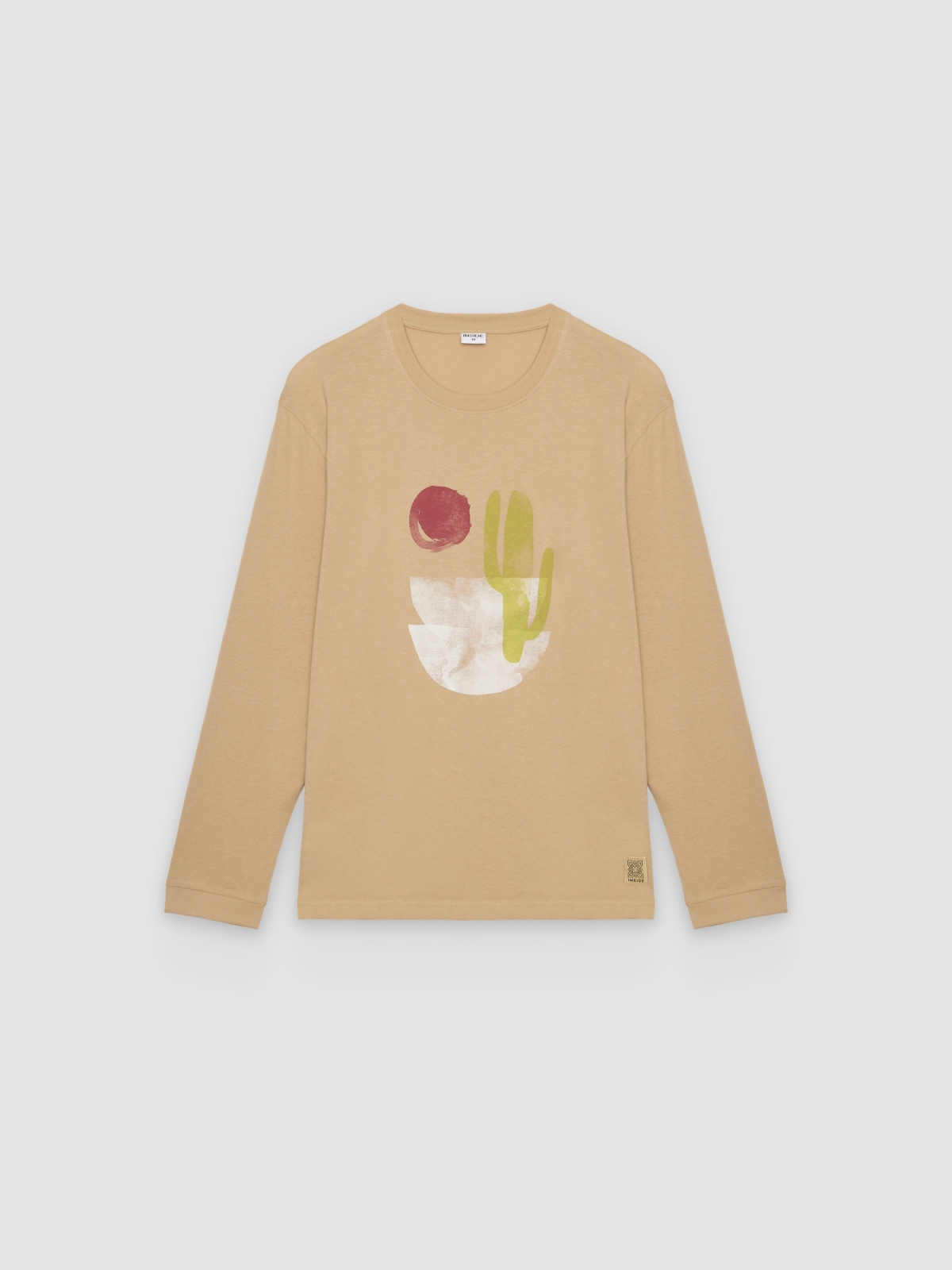 %Pto% Long-sleeve nature print T-shirt beige front view