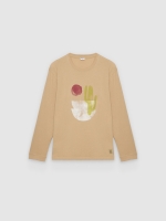 %Pto% Long-sleeve nature print T-shirt beige front view