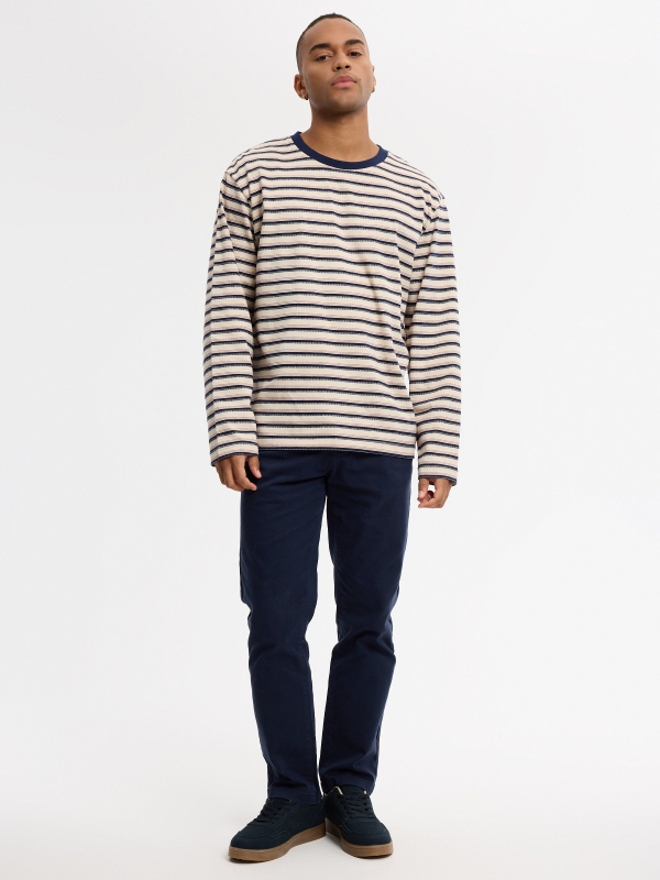 Camiseta jacquard listrada crua vista geral frontal