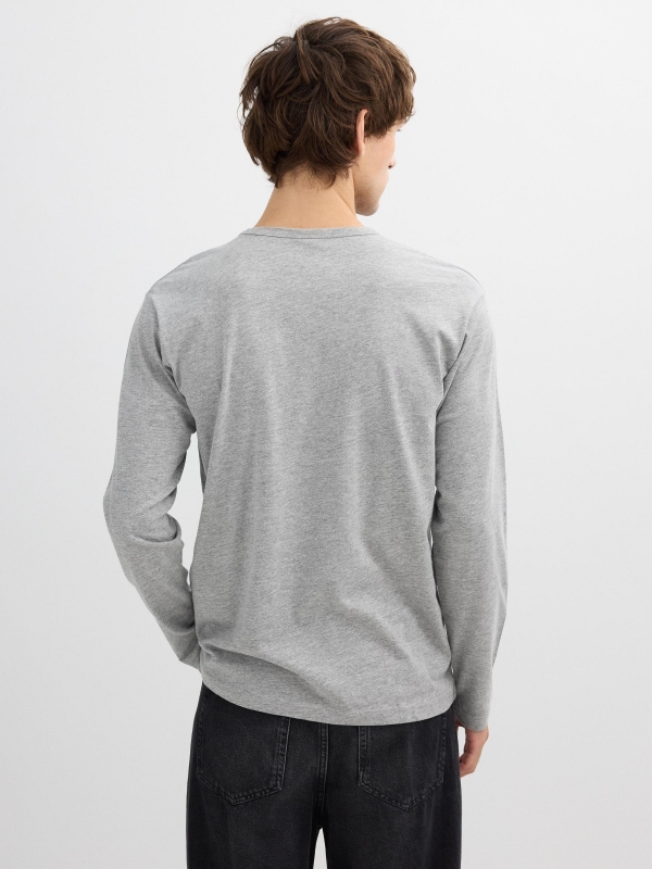 T-shirt básica de manga comprida cinza melange vista meia traseira