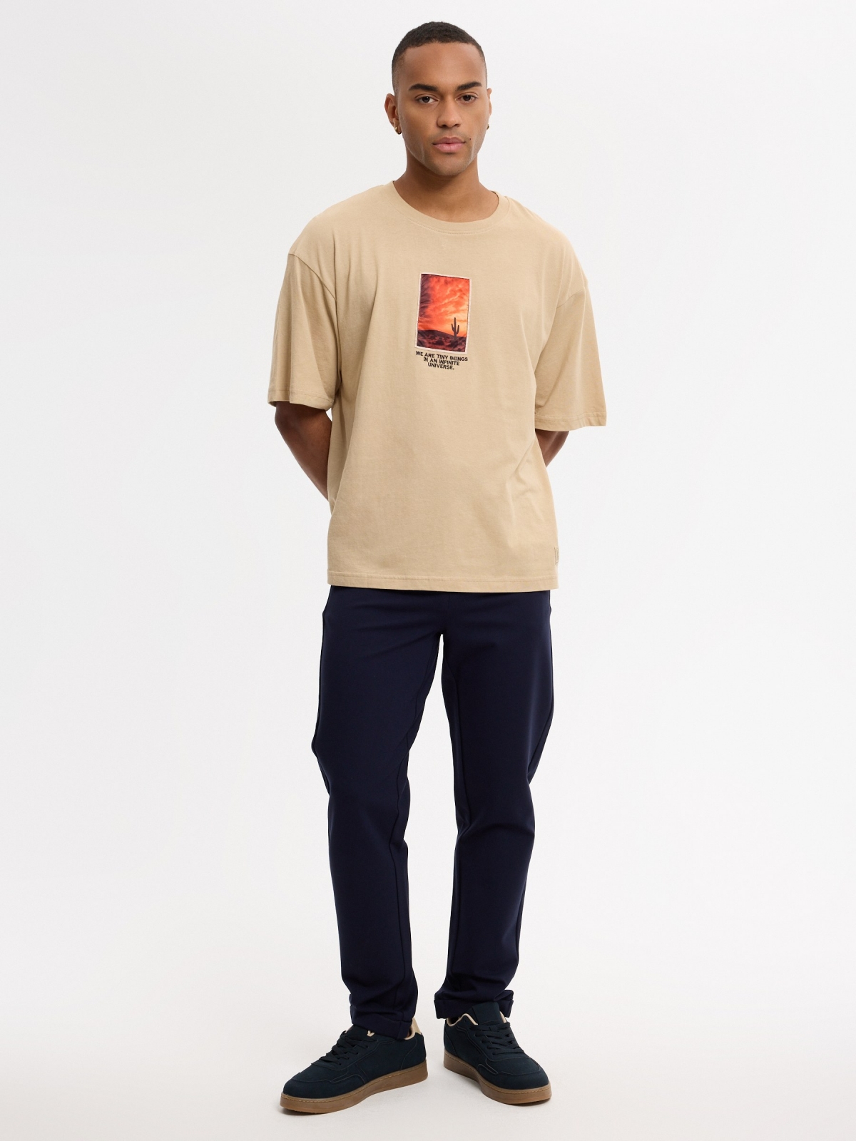 T-shirt desert text beige front view