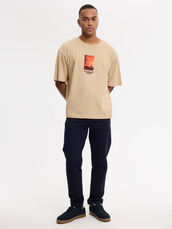 T-shirt desert text beige front view
