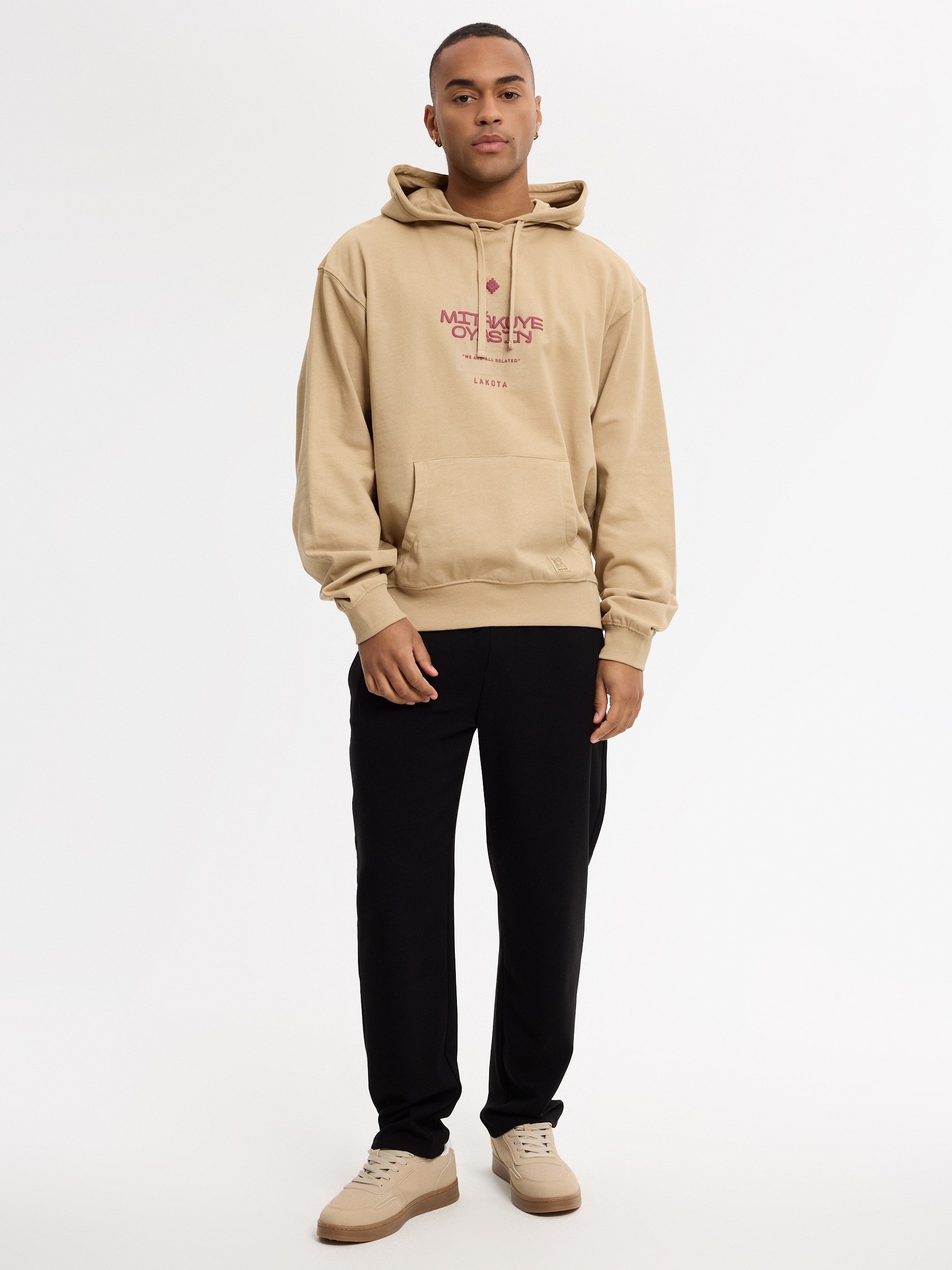 Hoodie with Lakota hood beige middle front view
