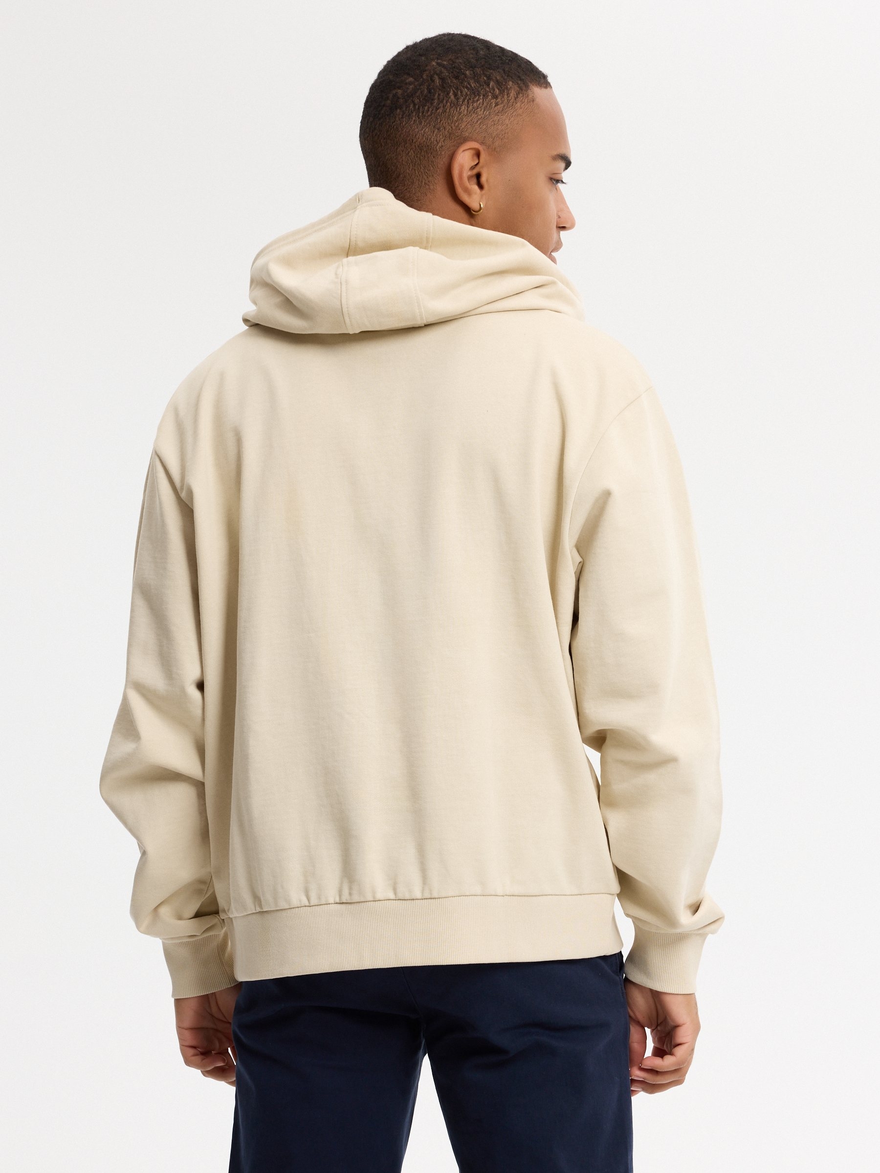 Zip-up hoodie text print raw middle front view