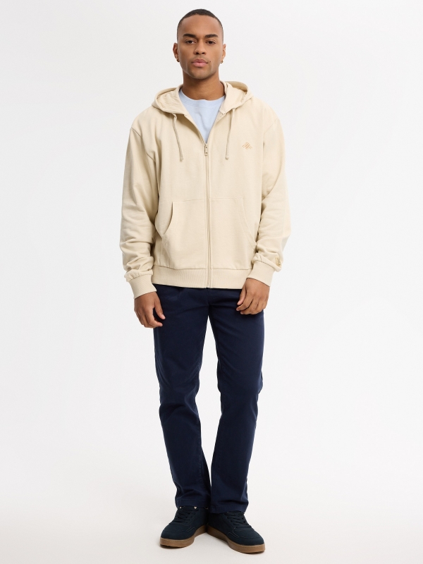 Zip-up hoodie text print raw front view