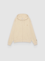 %Pto% Sudadera capucha cremallera con texto crudo vista frontal