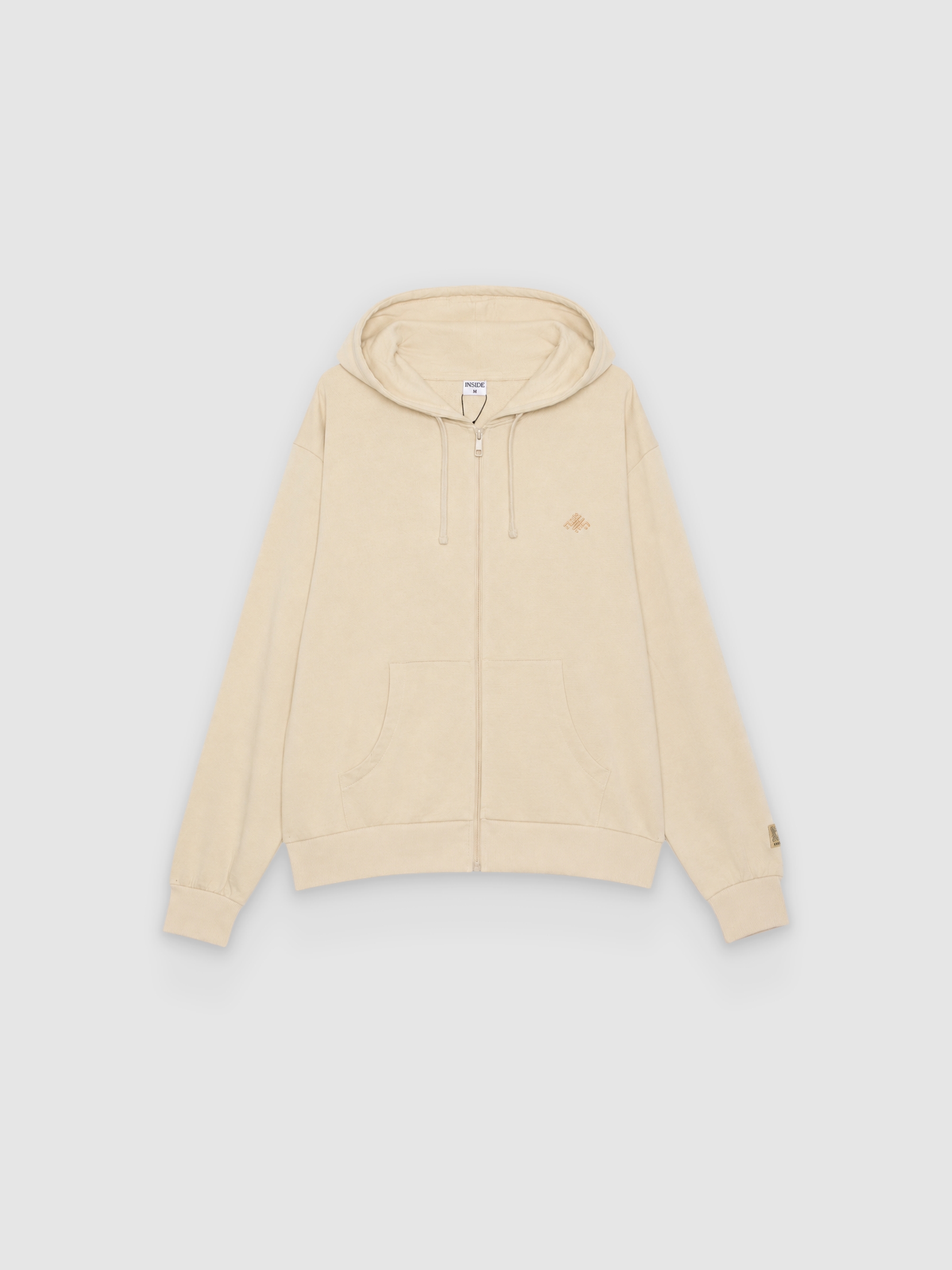 Zip-up hoodie text print raw middle front view