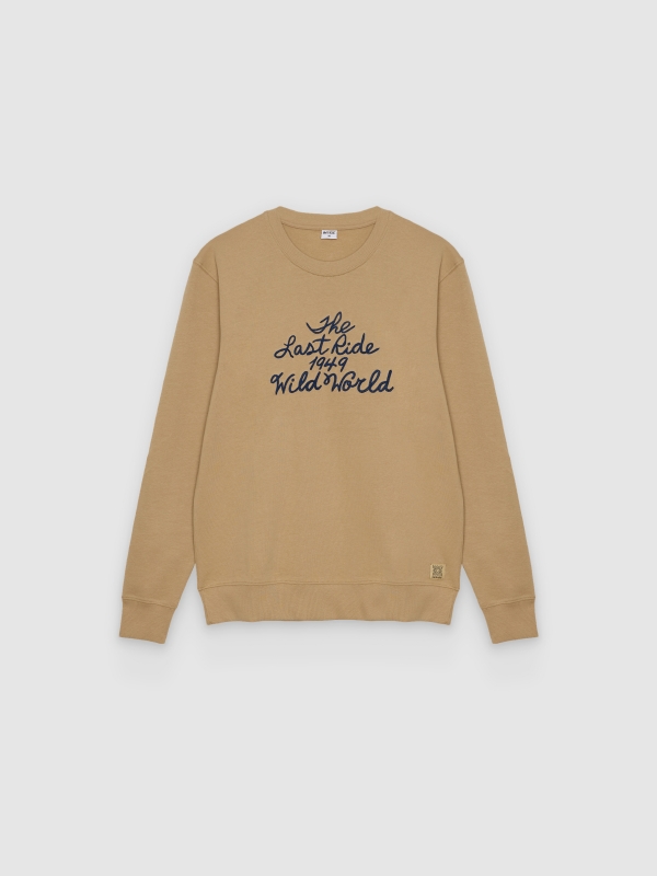  Oversized sweatshirt with embroidered text beige front view