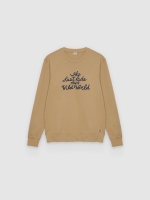 %Pto% Moletom oversize com texto bordado bege vista frontal