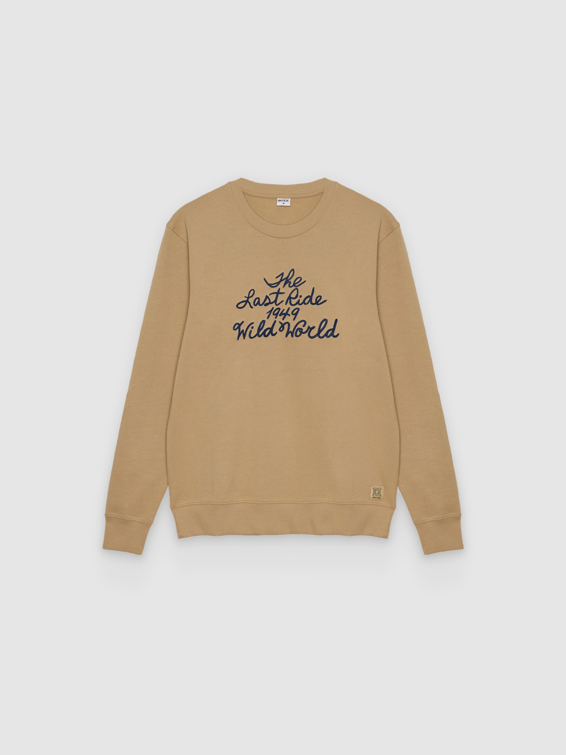 Sudadera texto bordado oversize beige vista media frontal