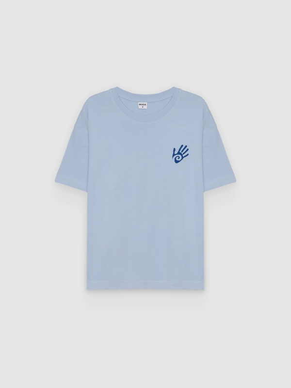  Camiseta estampado mano azul celeste vista frontal