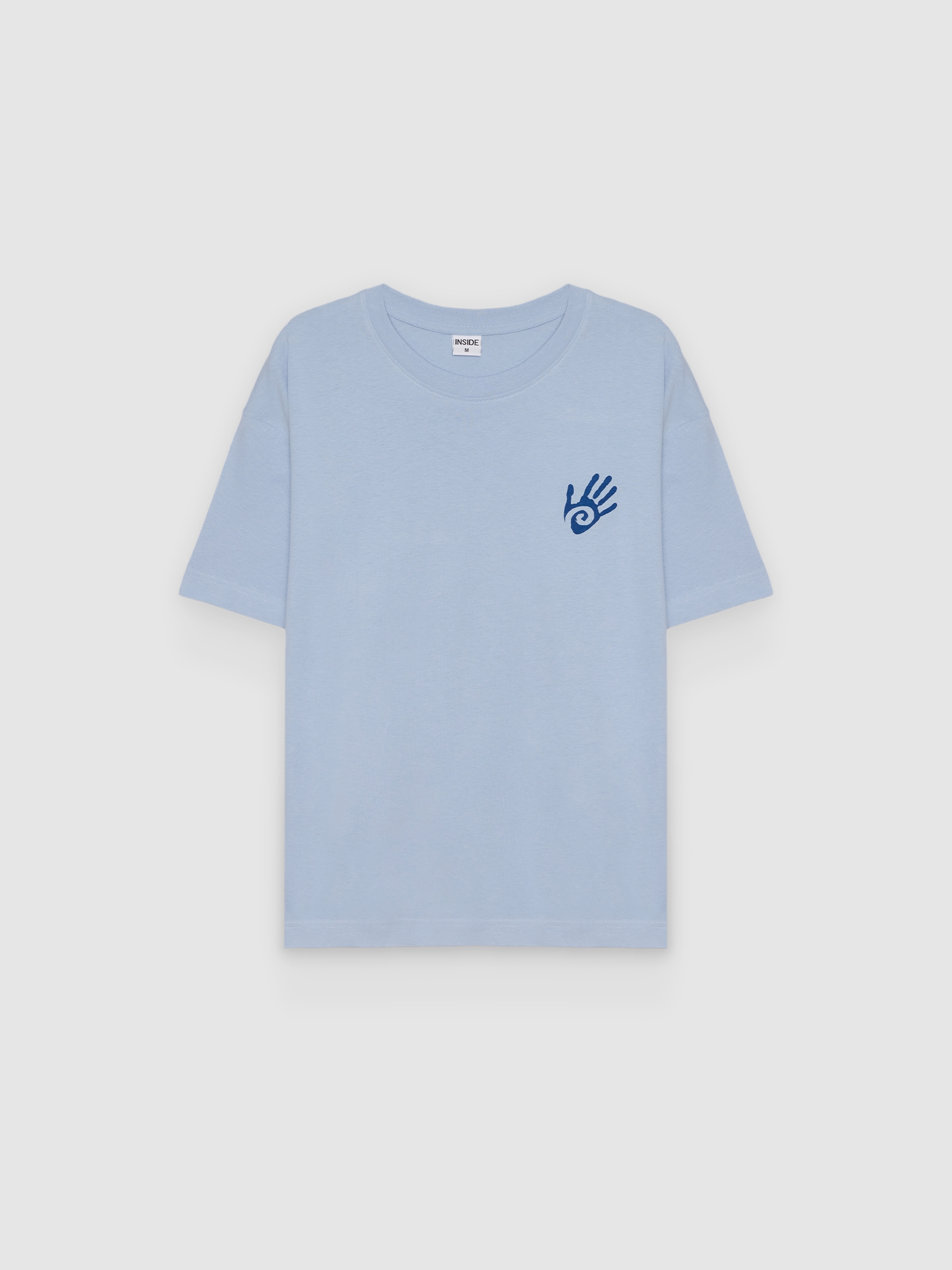 Camiseta estampado mano azul celeste vista media frontal