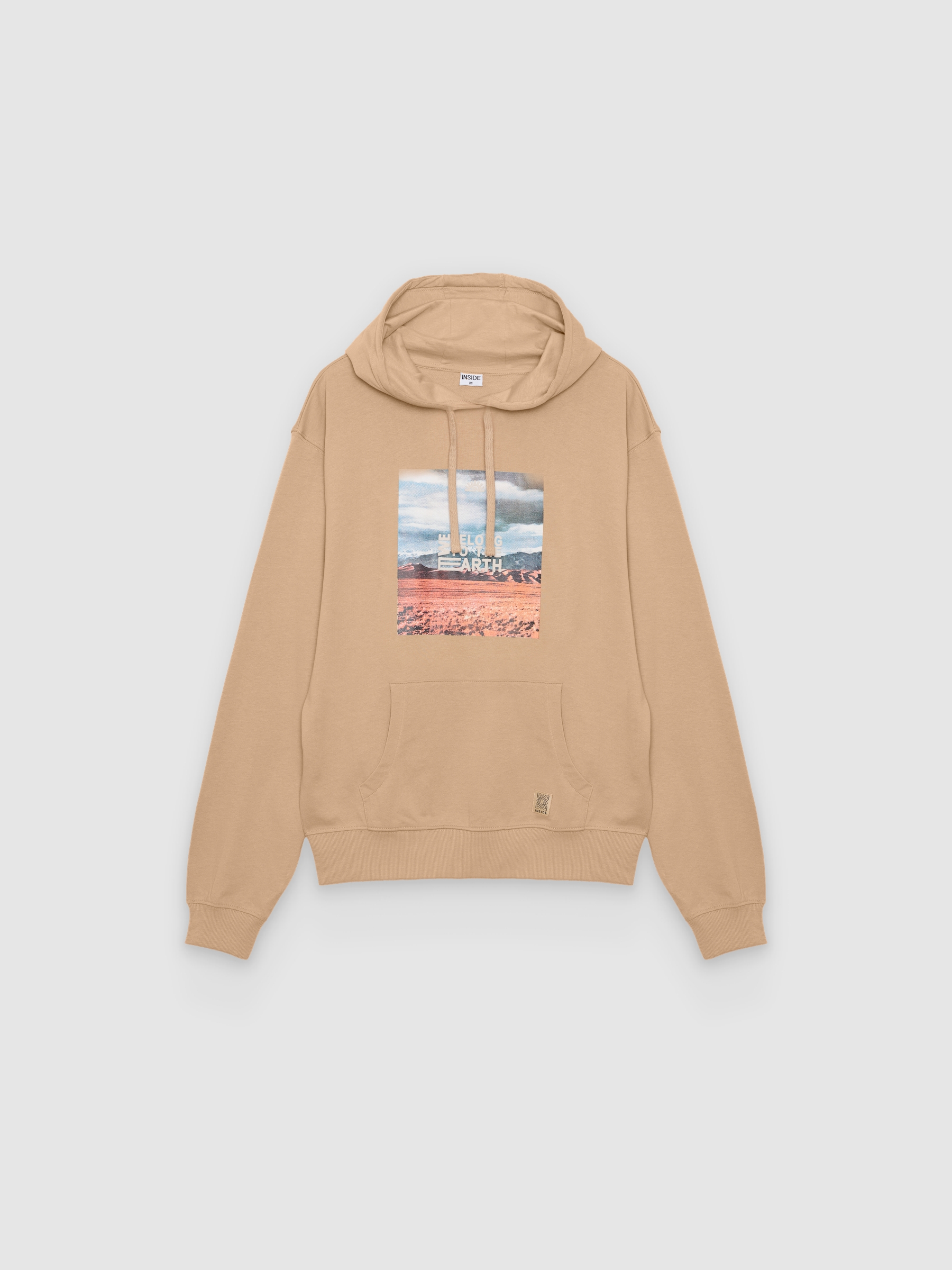 Oversized earth-tone hoodie beige middle front view