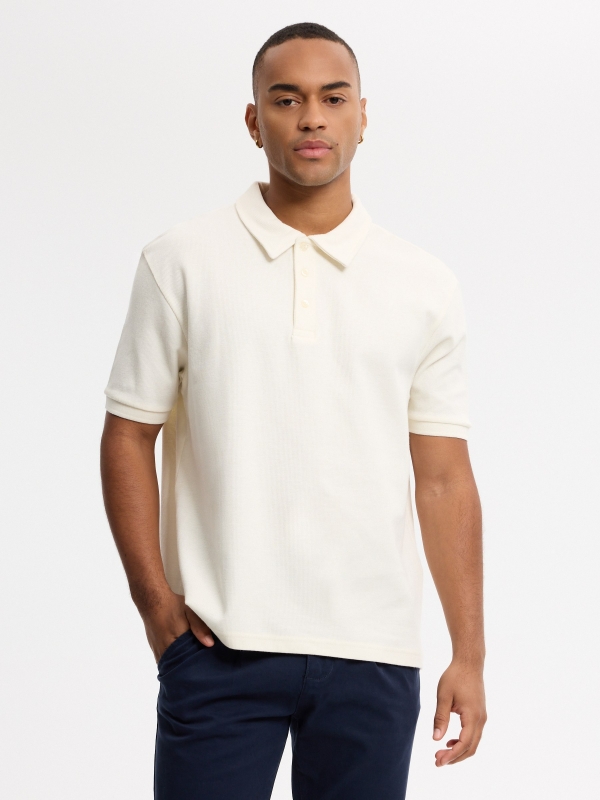 Short-sleeved plain polo shirt raw middle front view