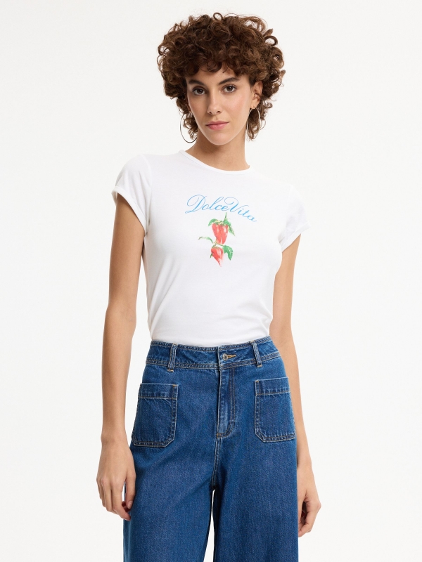Slim dolce vita T-shirt white middle front view