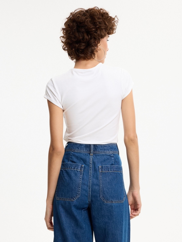 Camiseta slim dolce vita blanco vista media trasera