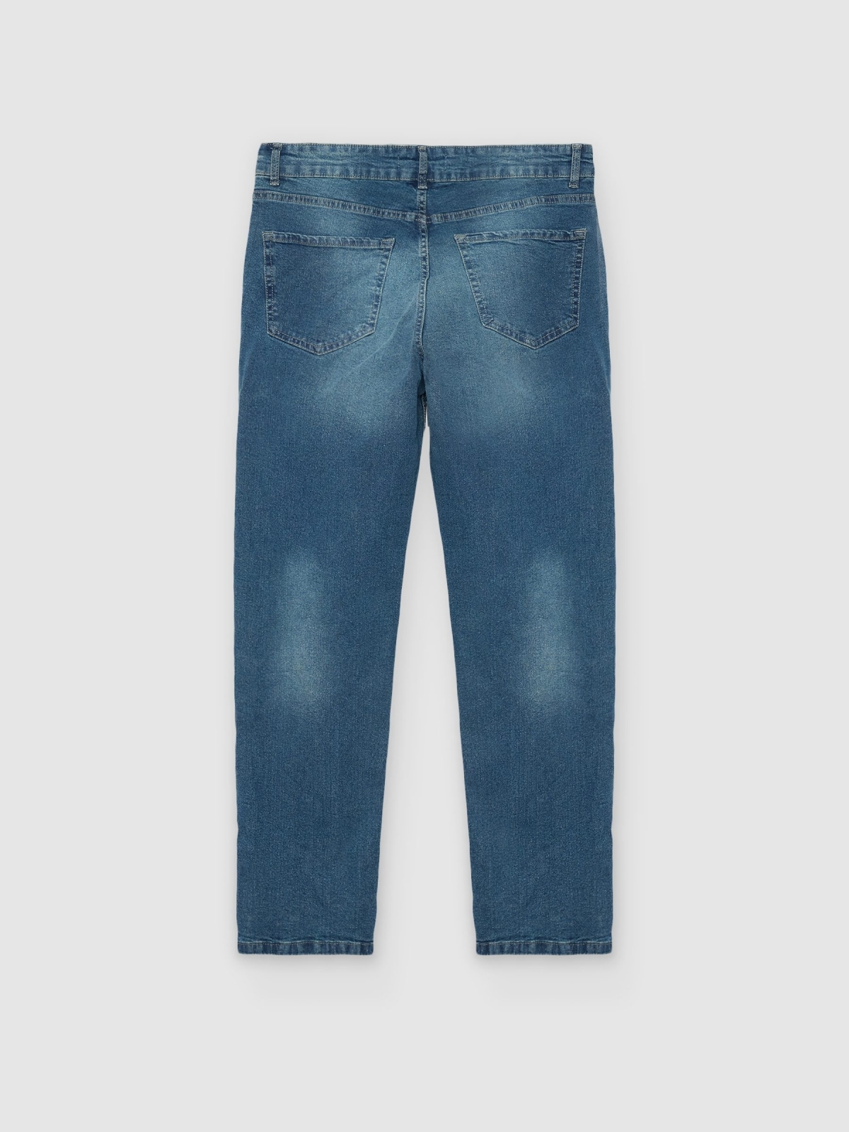 Jeans regular básicos desgastados azul vista trasera