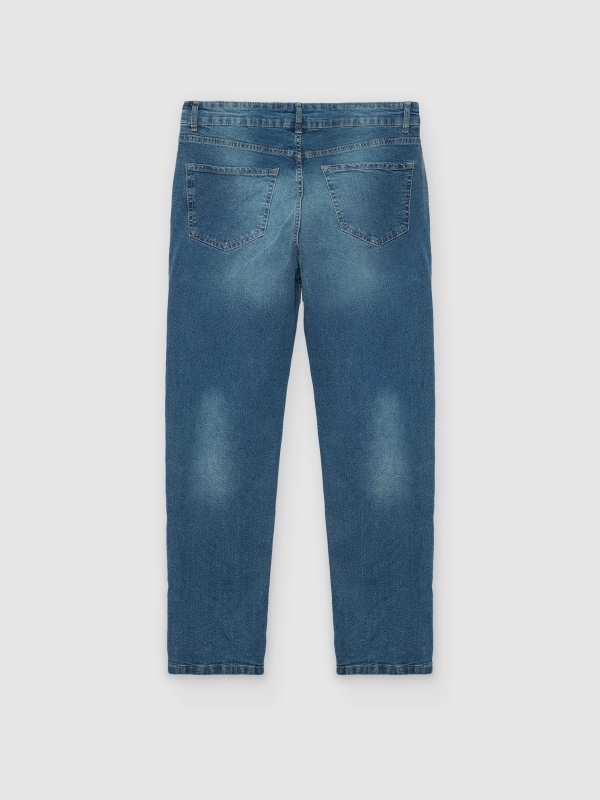 Jeans regular básicos desgastados azul vista trasera