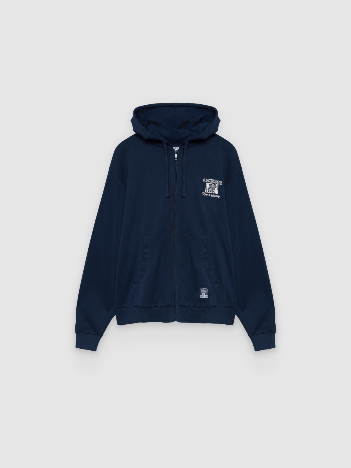 %Pto% Zip-up fleece hoodie text navy front view