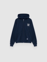 %Pto% Zip-up fleece hoodie text navy front view