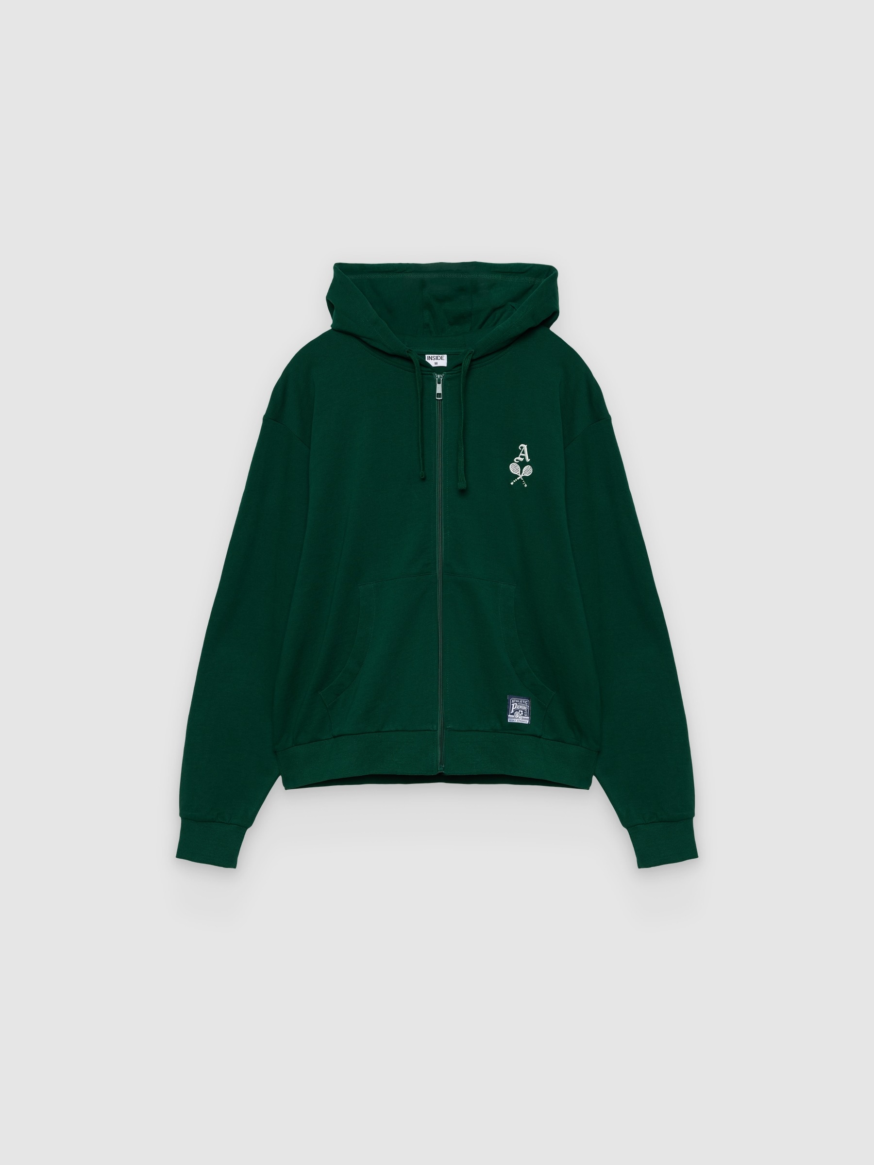 %Pto% Open hoodie fleece text dark green front view