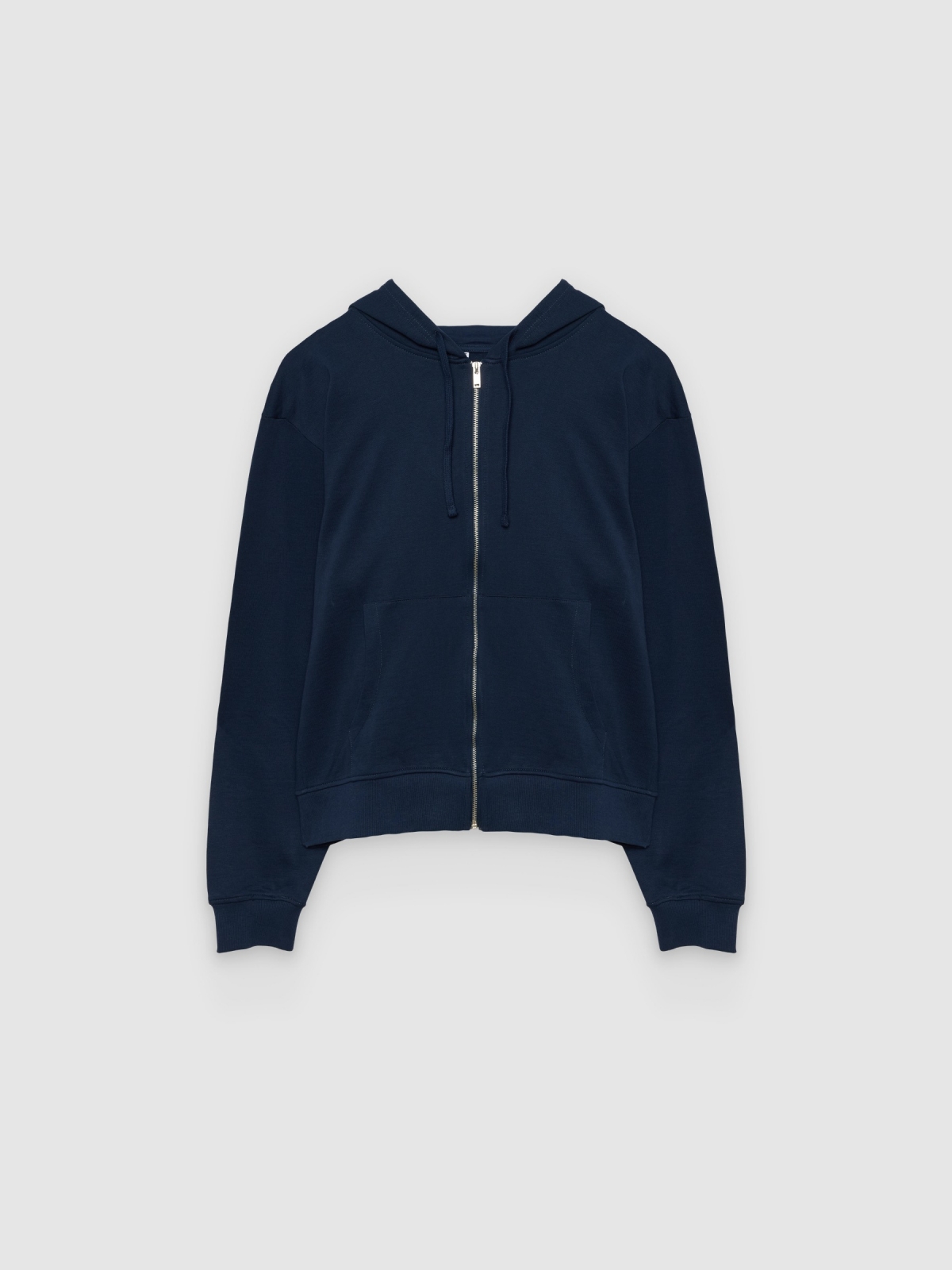 %Pto% Moletom oversized com zíper e capuz azul marinho vista frontal
