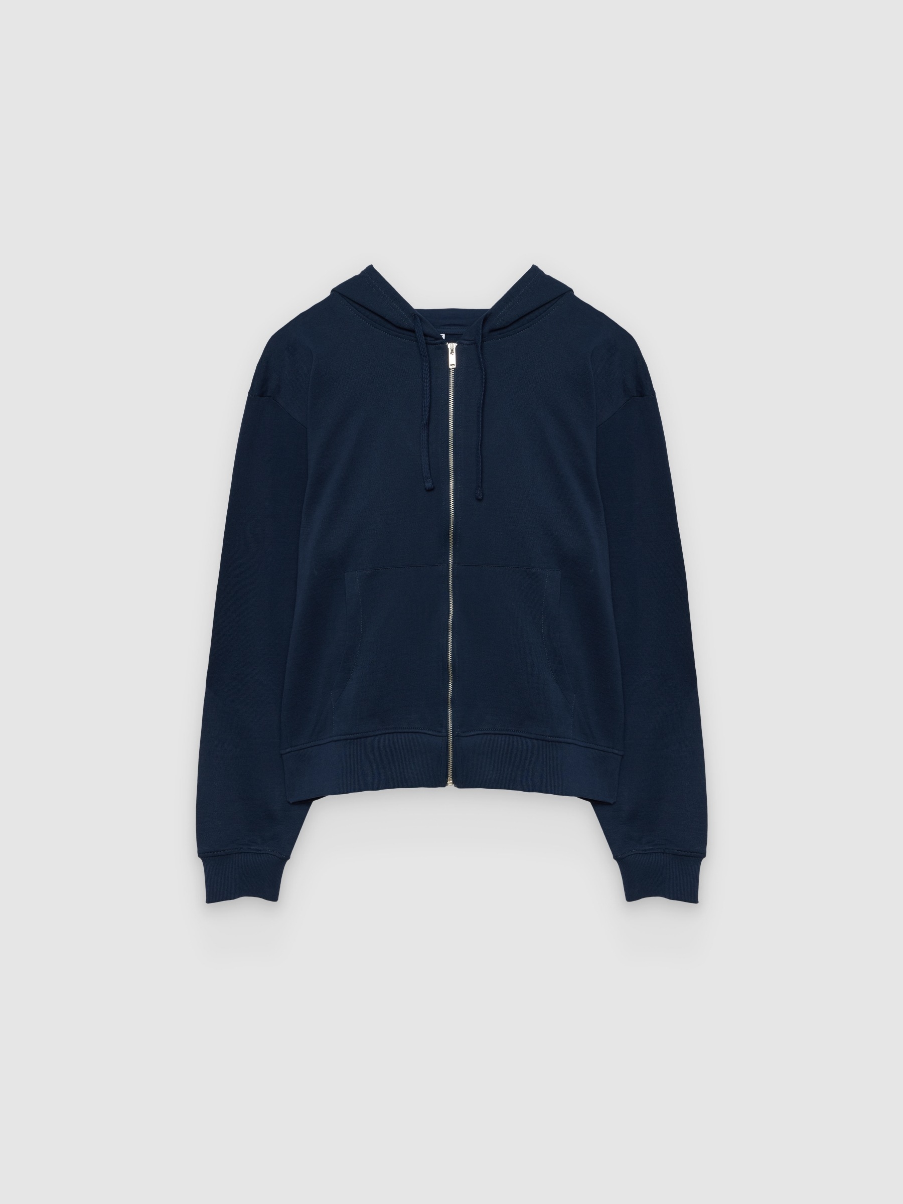 %Pto% Moletom oversized com zíper e capuz azul marinho vista frontal