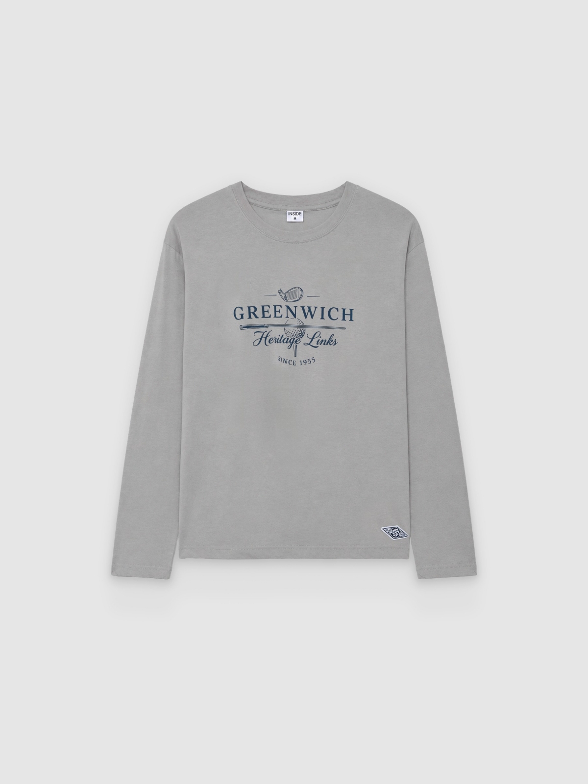 %Pto% Camiseta estampada gola alta manga longa cinza meio vista frontal