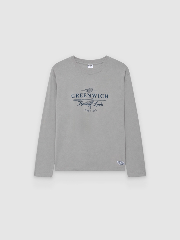  Printed long-sleeve golf shirt medium grey front view