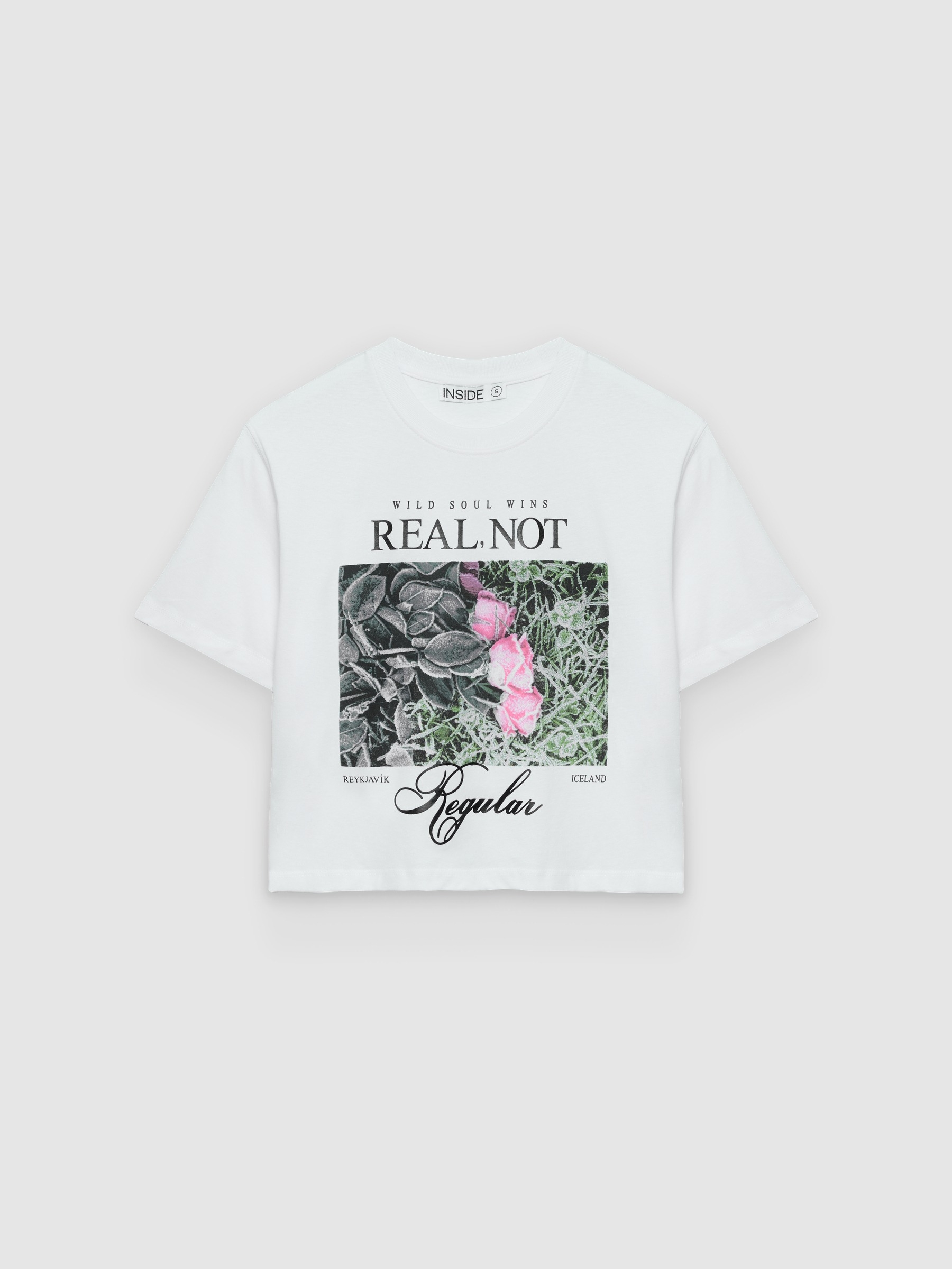 %Pto% Camiseta crop flores algodão branco vista frontal