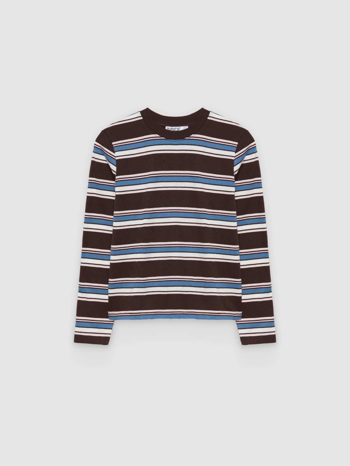 %Pto% Basic striped long-sleeve T-shirt chocolate front view