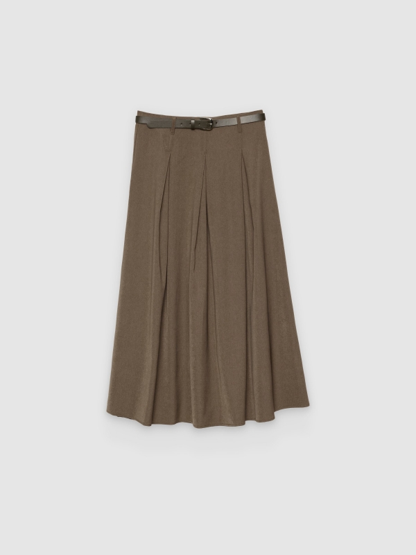  Plain viscose flared midi skirt taupe front view