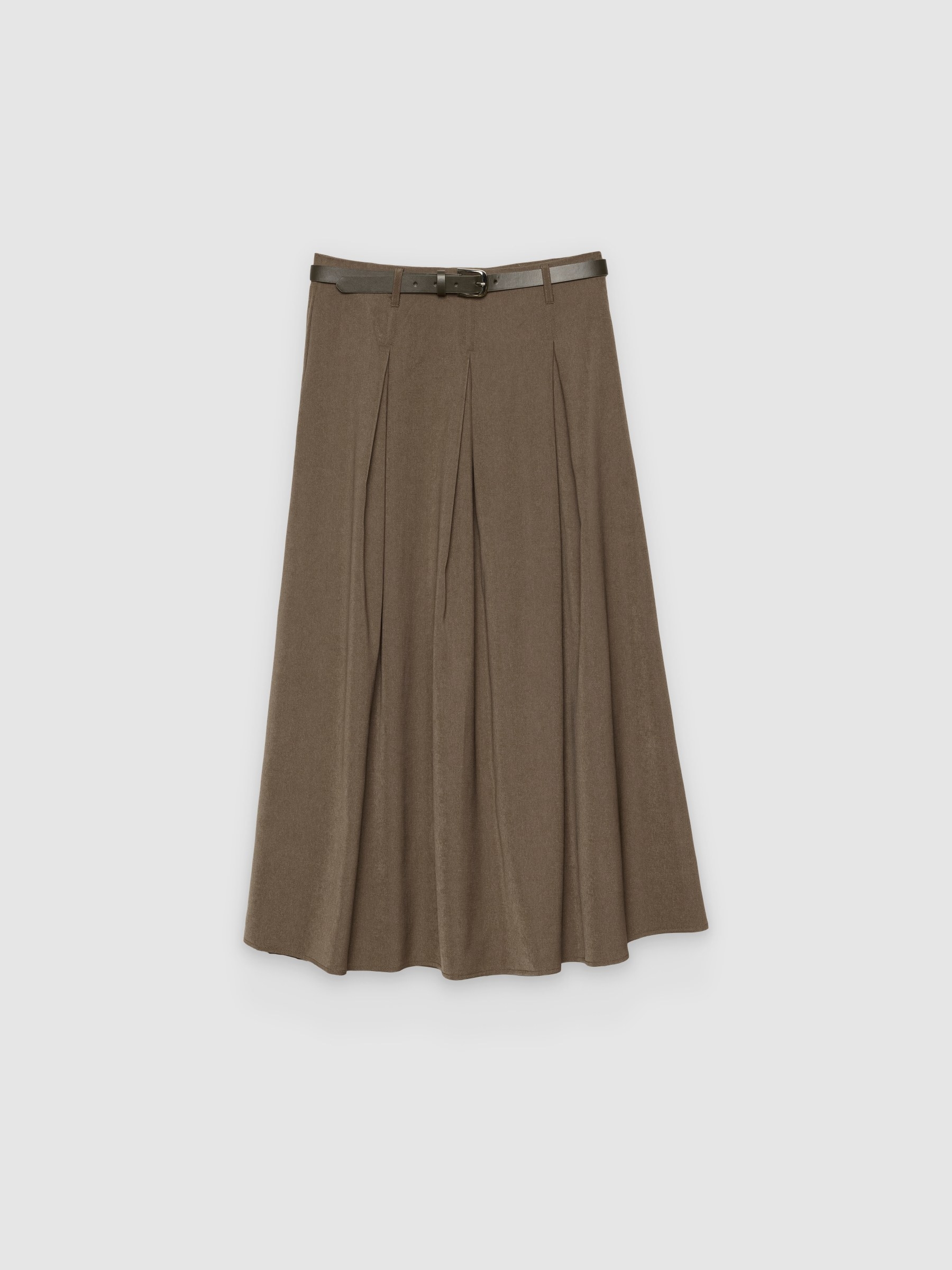  Plain viscose flared midi skirt taupe front view