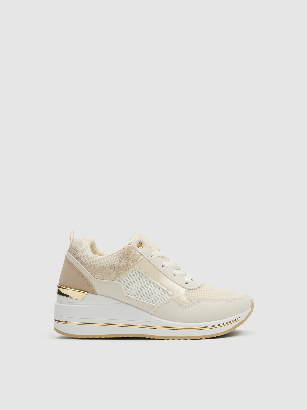 Sporty beige nylon wedge combined