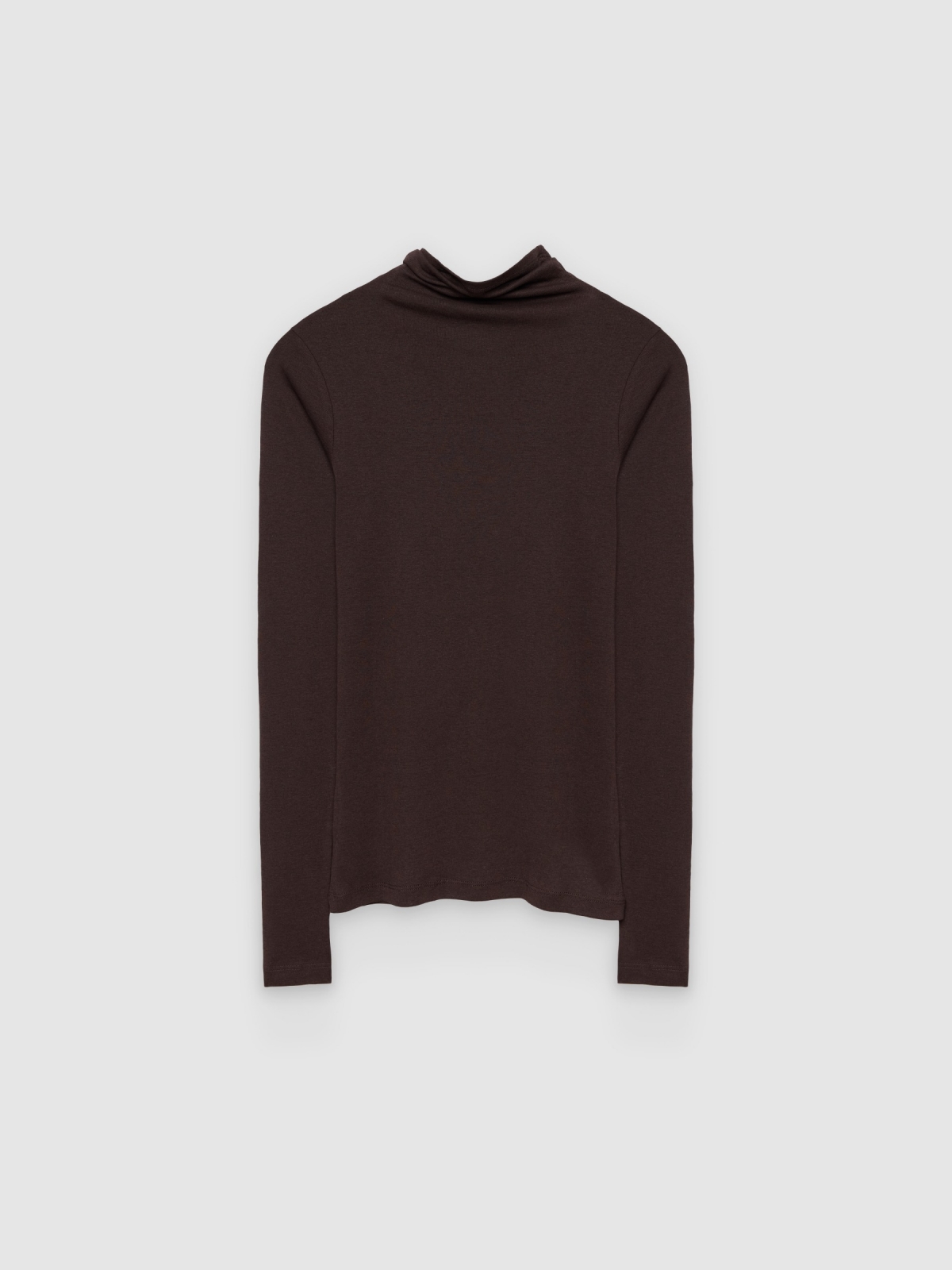 %Pto% Slim cotton turtleneck shirt chocolate front view