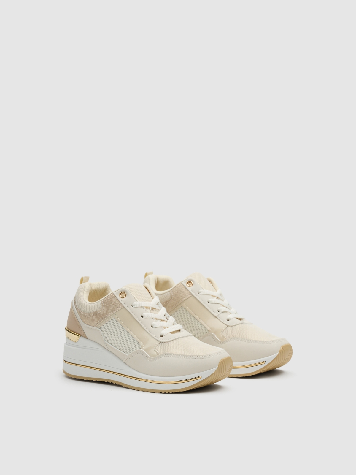 Deportiva cuña nylon beige combinadas crudo vista frontal 45º