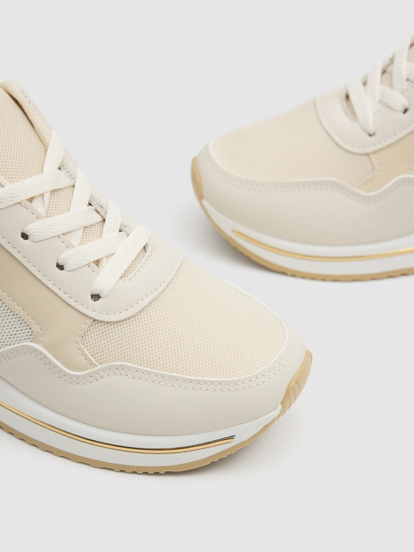 Deportiva cuña nylon beige combinadas crudo vista detalle